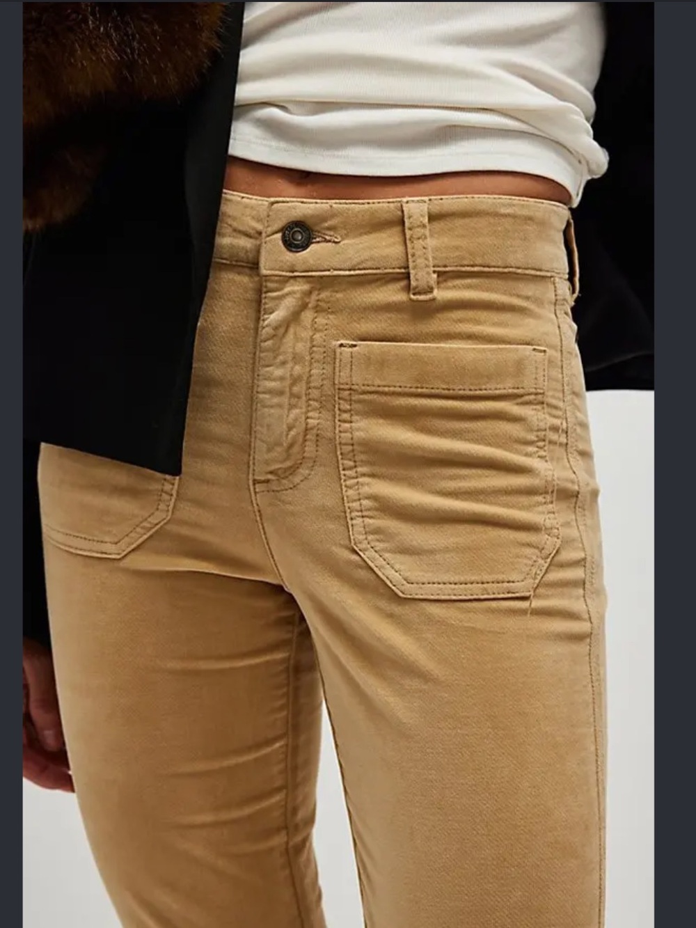 Free People High Time Velvet Kick Flare Pant Corduroy Khaki size 6